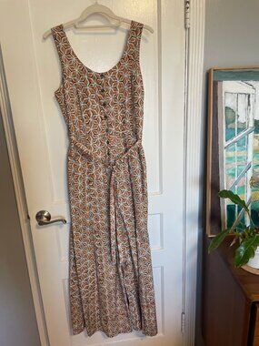 Anokhi Geometric Jumpsuit, Orange and Blue